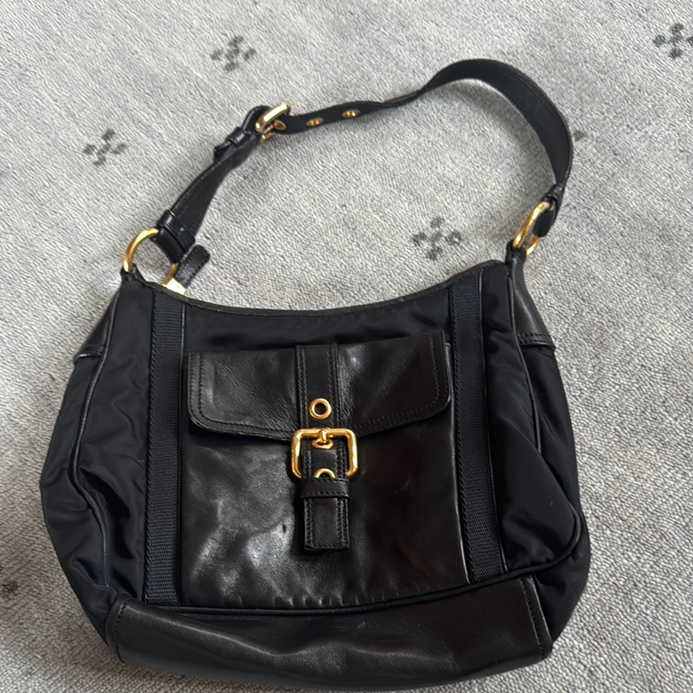 Prada Elegant Black Women's Leather and Nylon Shoulder Bag